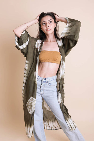 Boho Vibes Tie-Dye Longline Wrap Kimono