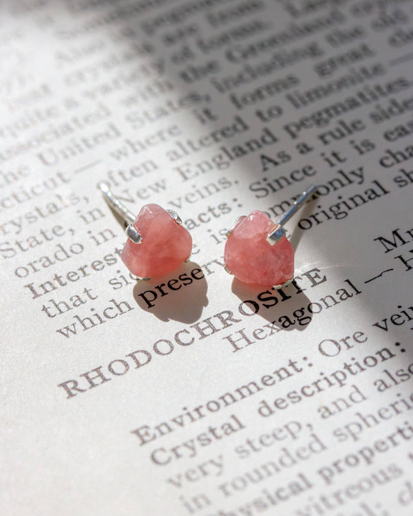 Raw Rhodochrosite Sterling Silver Post Earrings