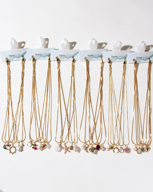 Luna Norte - Sample Sale Gold 5 Strand Charm Necklace-Pre-Curated 6 Pack
