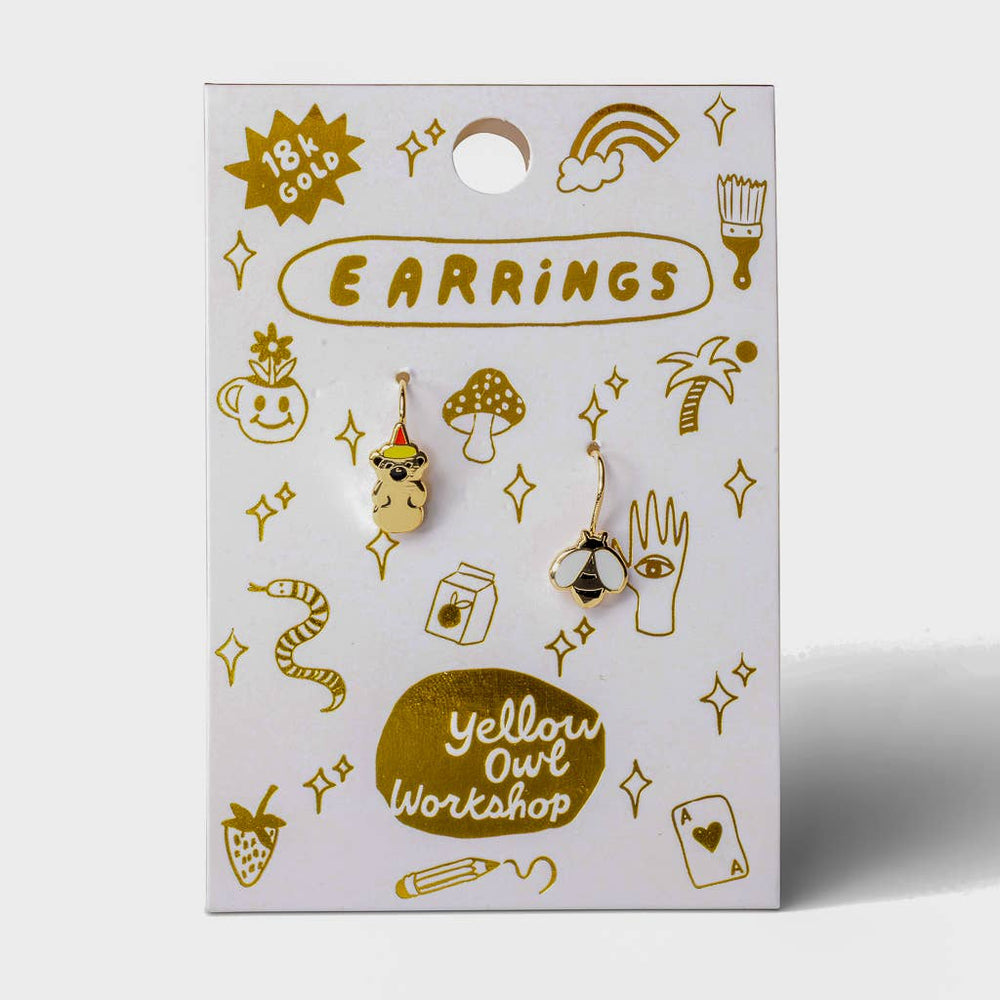 Yellow Owl Workshop - Honey Bear & Honey Bee Drop Earrings | Mismatched Dangles