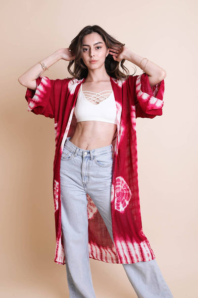 Boho Vibes Tie-Dye Longline Wrap Kimono