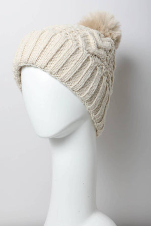 Pink Cable Knit Pom Beanie