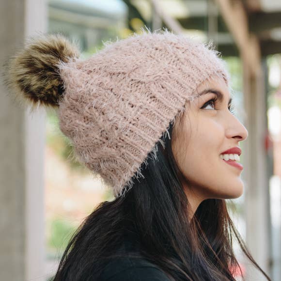 Cable Knit Pom Pom Beanie