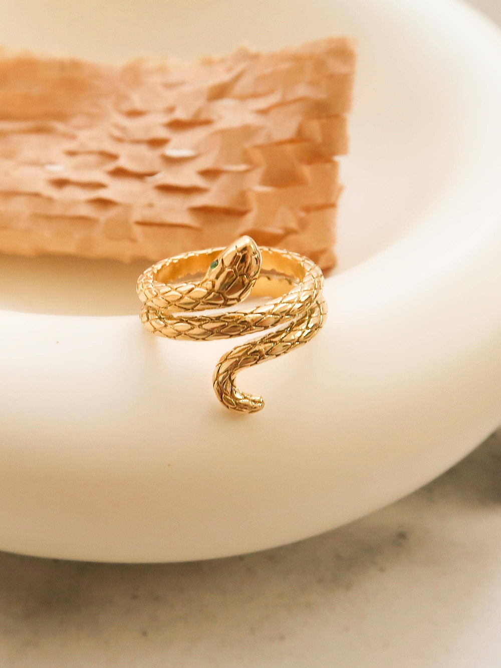 Lamia Gold Non-Tarnish Serpent Ring - Size 8