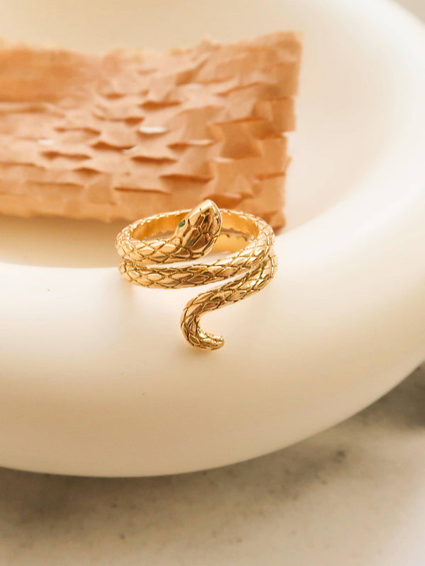 Lamia Gold Non-Tarnish Serpent Ring - Size 8