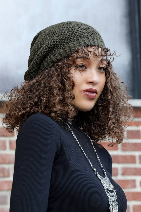 Leto Accessories - Waffle Knit Slouchy Beanie – Trendy & Cozy 🧇: Olive