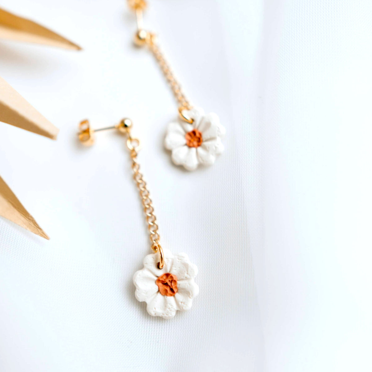 Dainty Flower Drop Chain Clay Earrings