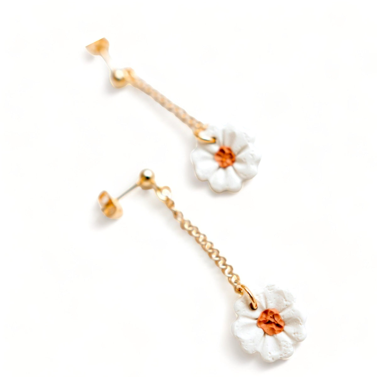 Dainty Flower Drop Chain Clay Earrings