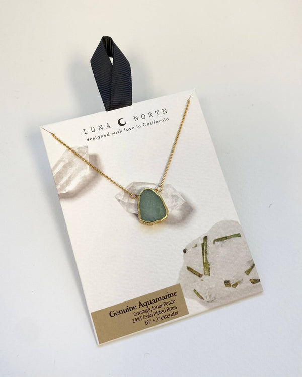 Luna Norte - Earth, Wind and Fire Genuine Stone Necklace Gold - Aquamarine