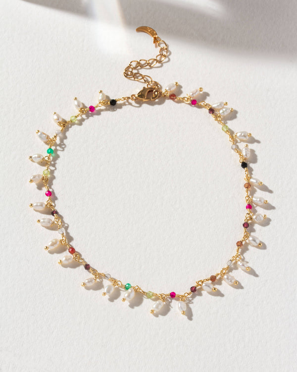 Go Barefoot Anklet - Genuine Multistone & Pearl