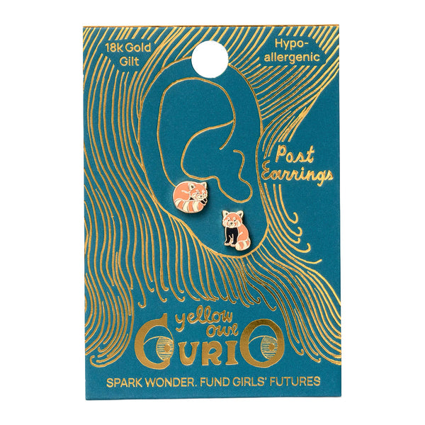 Yellow Owl Workshop - CURIO Red Panda Earrings | Mismatched Gold Studs