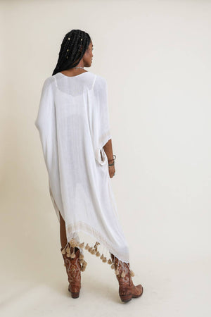 Leto Accessories - Boho Chic Longline Tassel Border Kimono – Navy, Black, White
