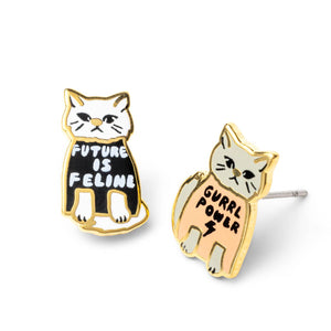 Yellow Owl Workshop - Girl Power Earrings | Cat Lover Mismatched Gold Stud Earring
