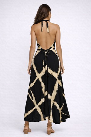 Tie Dye Halter Open Back Maxi Dress