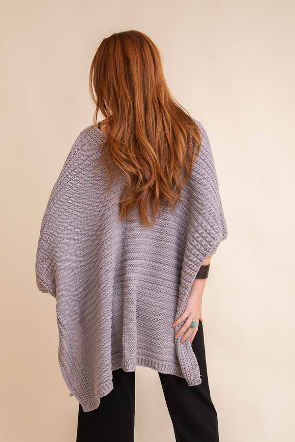 Gray Ridged Rib Knit Ruana