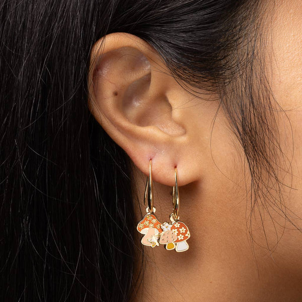 Yellow Owl Workshop - Magic Mushroom Gold Drop Earrings | Psychedelic 70s Jewelry