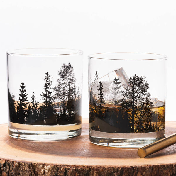 Black Lantern - Forest Landscape Whiskey Glasses