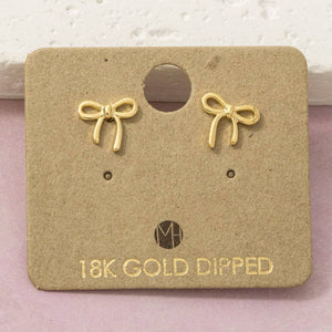 Fame Accessories - 18K Gold Dipped Polished Bow Stud Earrings