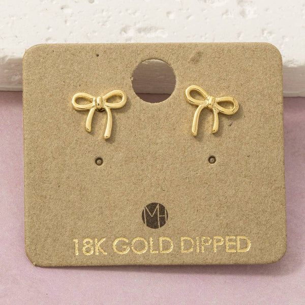 Fame Accessories - 18K Gold Dipped Polished Bow Stud Earrings