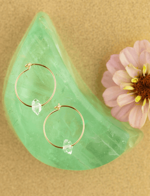Tranquility Gold Hoop Earrings - Herkimer Diamond