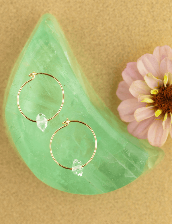 Tranquility Gold Hoop Earrings - Herkimer Diamond