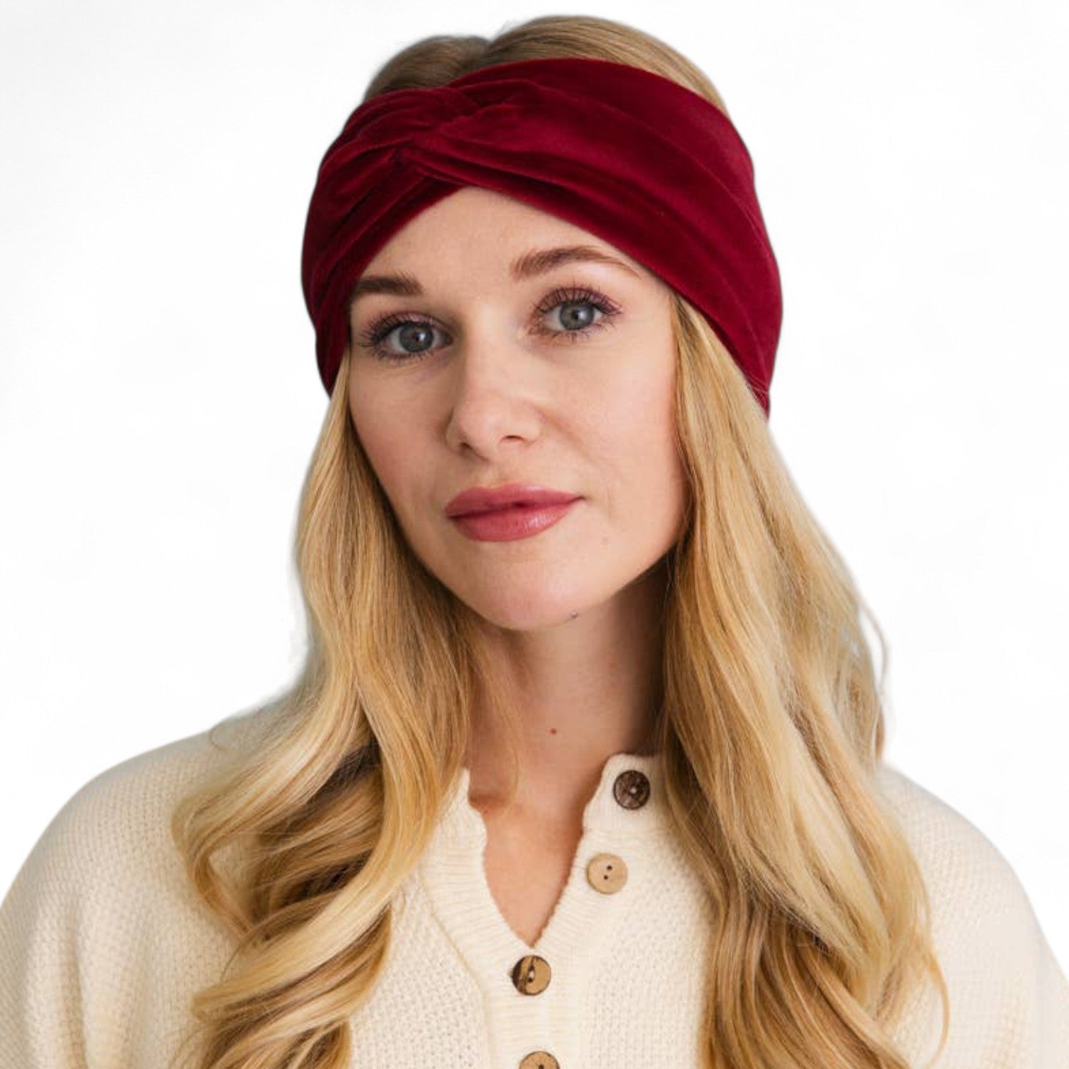 Deep Red Twisted Ear Warmer Headband