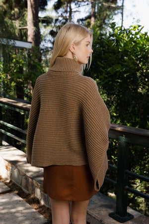 Leto Accessories - 🐢 Turtleneck Ribbed Knit Poncho w/ Armholes: Oatmeal