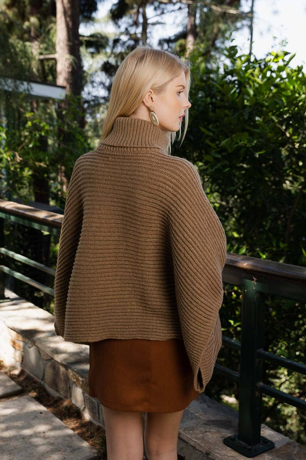 Leto Accessories - 🐢 Turtleneck Ribbed Knit Poncho w/ Armholes: Oatmeal