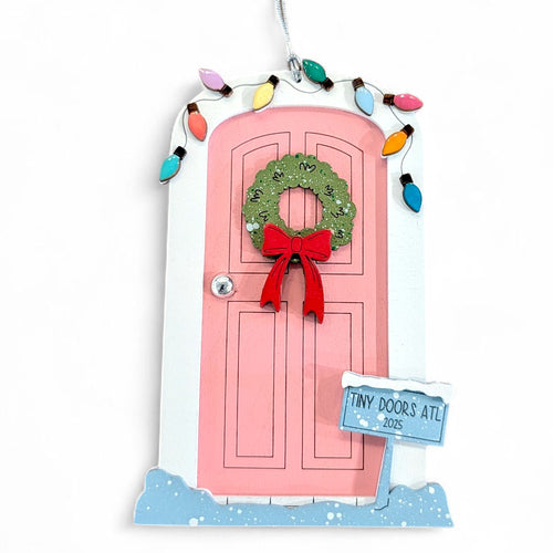 Tiny Door Doornament - pink door white trim