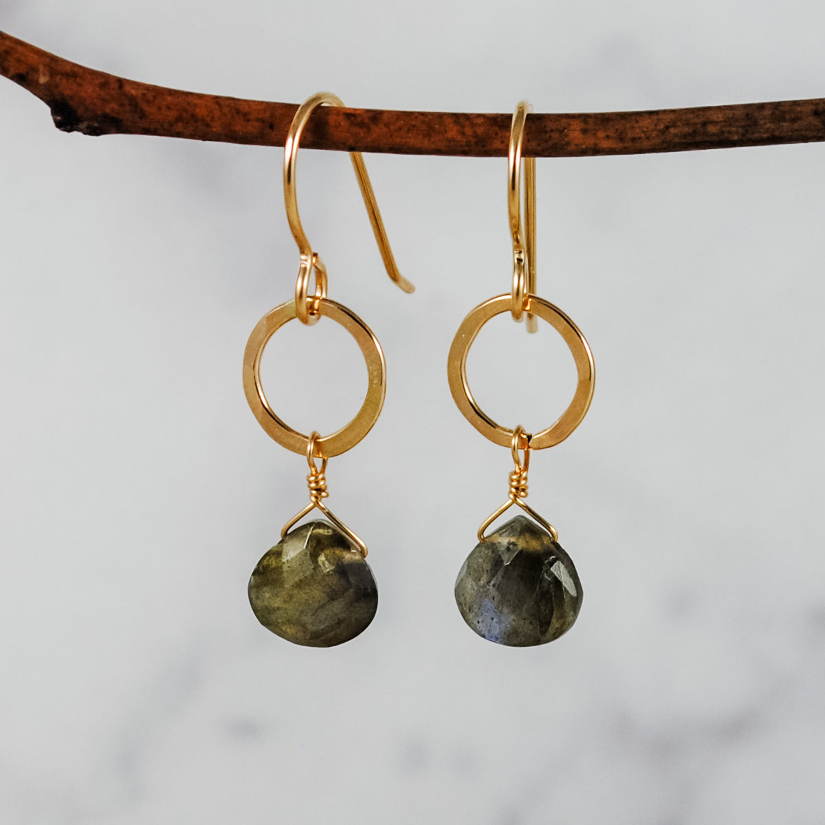 Petite Ring & Stone Earrings - gold-filled