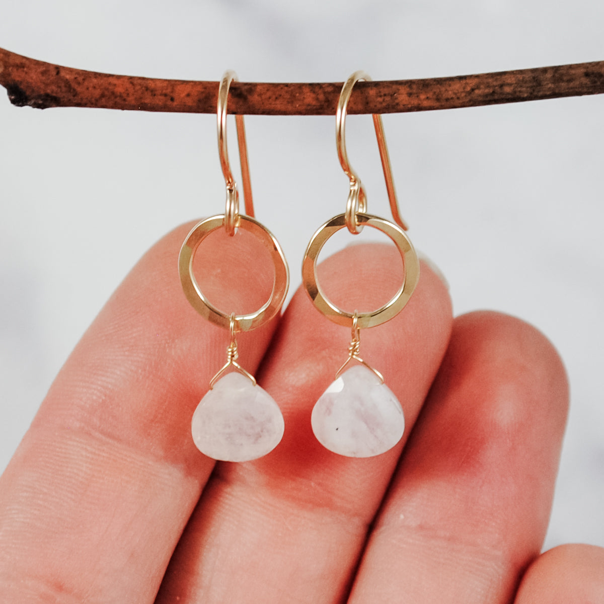 Petite Ring & Stone Earrings - gold-filled