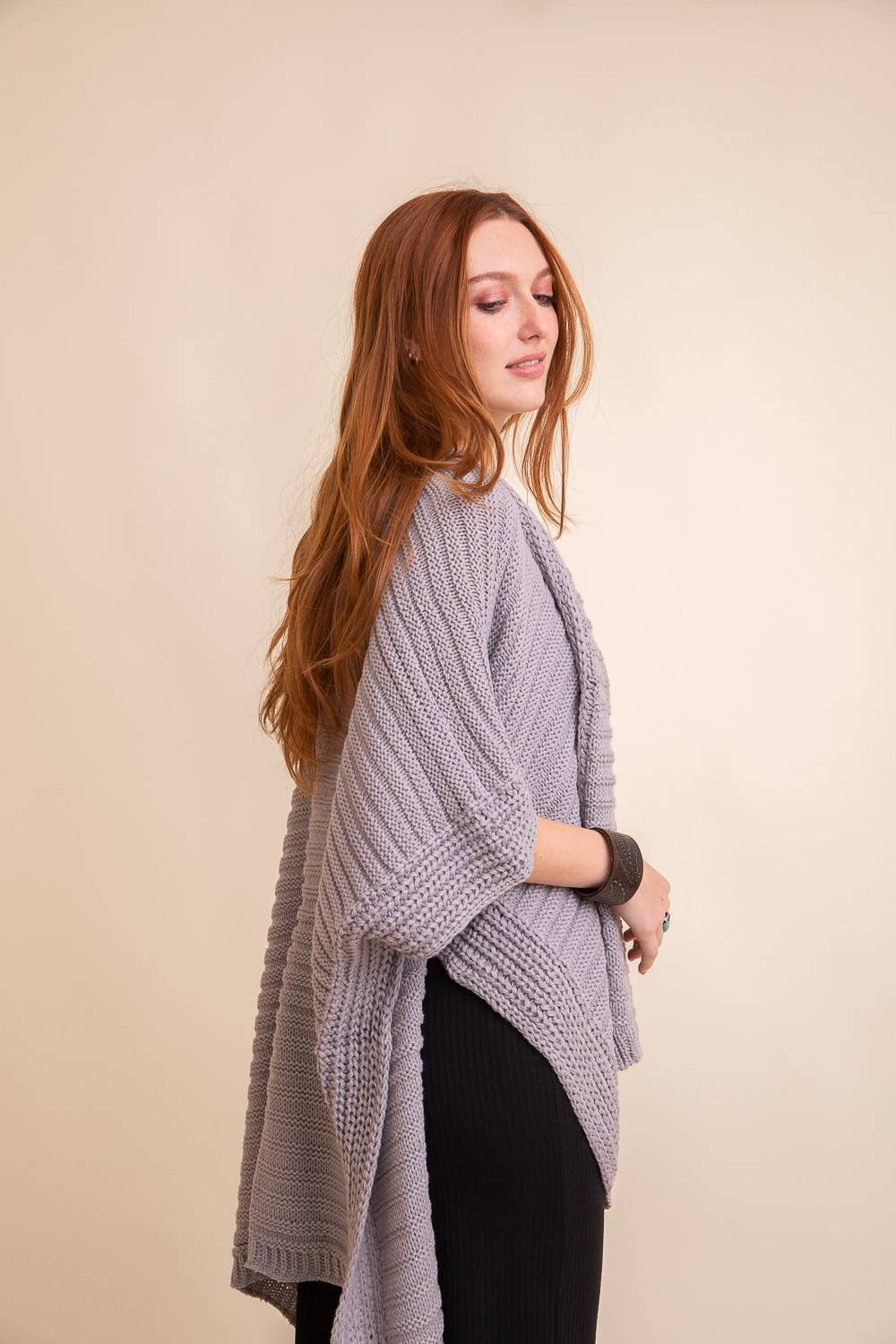 Gray Ridged Rib Knit Ruana