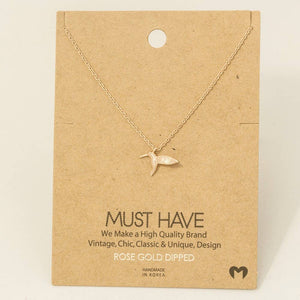 Fame Accessories - Gold Dipped Humming Bird Pendant Necklace