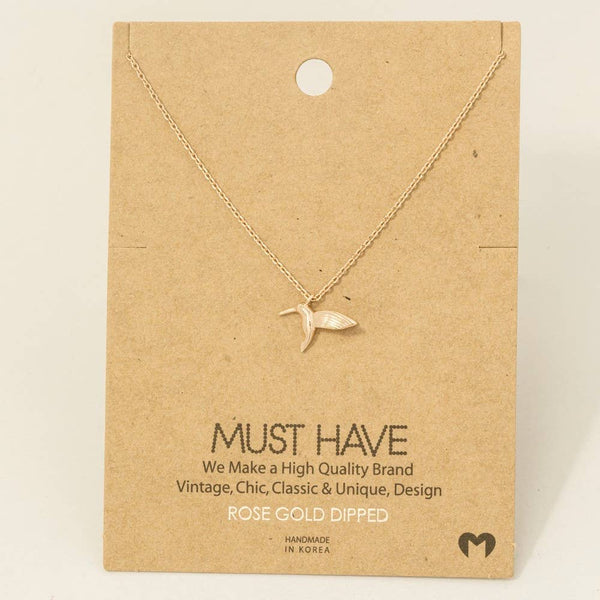 Fame Accessories - Gold Dipped Humming Bird Pendant Necklace