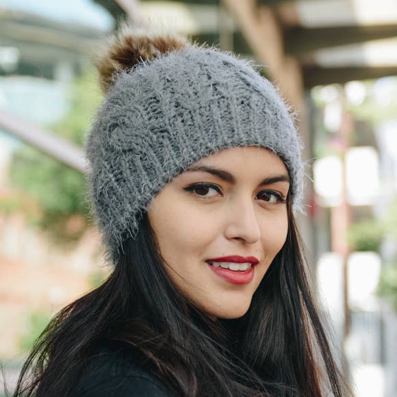 Cable Knit Pom Pom Beanie