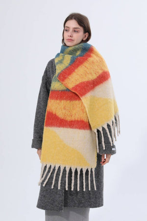 Gradient Stripe Thickened Tassel Scarf