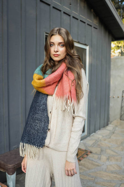 Cozy Color Block Scarf - Rose + Navy