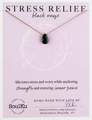 Black Onyx Gemstone Necklace - Gift Women - Stress Relief