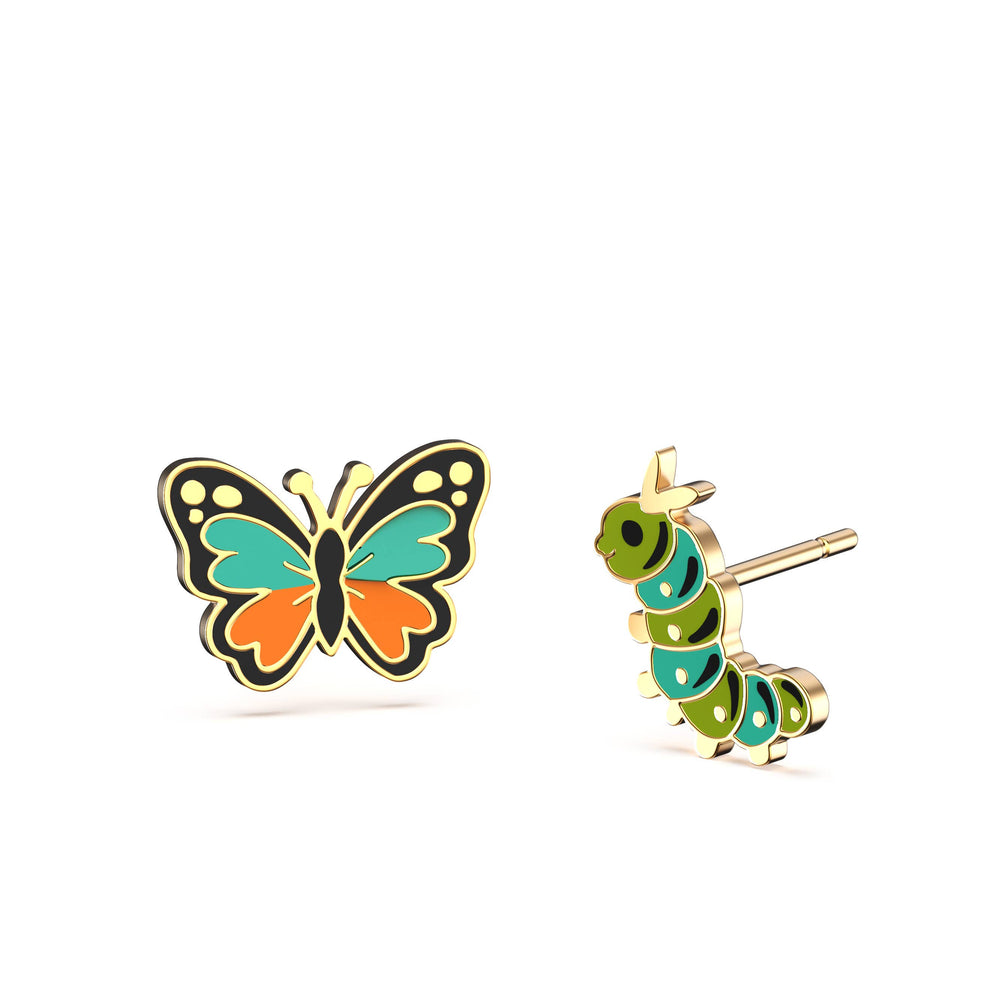 Yellow Owl Workshop - CURIO Butterfly & Caterpillar Earrings | Mismatched Studs