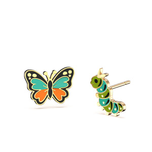 Yellow Owl Workshop - CURIO Butterfly & Caterpillar Earrings | Mismatched Studs