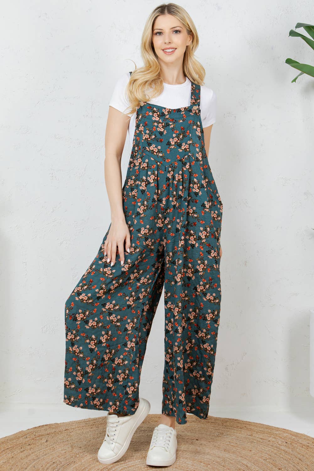 Teal Floral Overalls