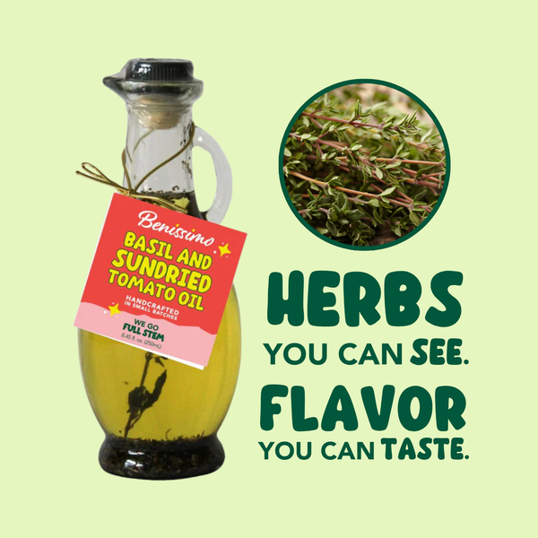 Benissimo / Hongar Farms / Lesley Elizabeth - Basil & Sundried Tomato EVOO Blend – 8.45 fl oz Cruet
