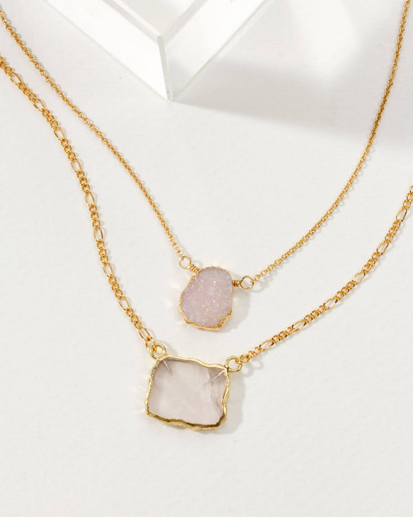 Power of Two Necklace Set - Druzy Quartz & Rose Quartz