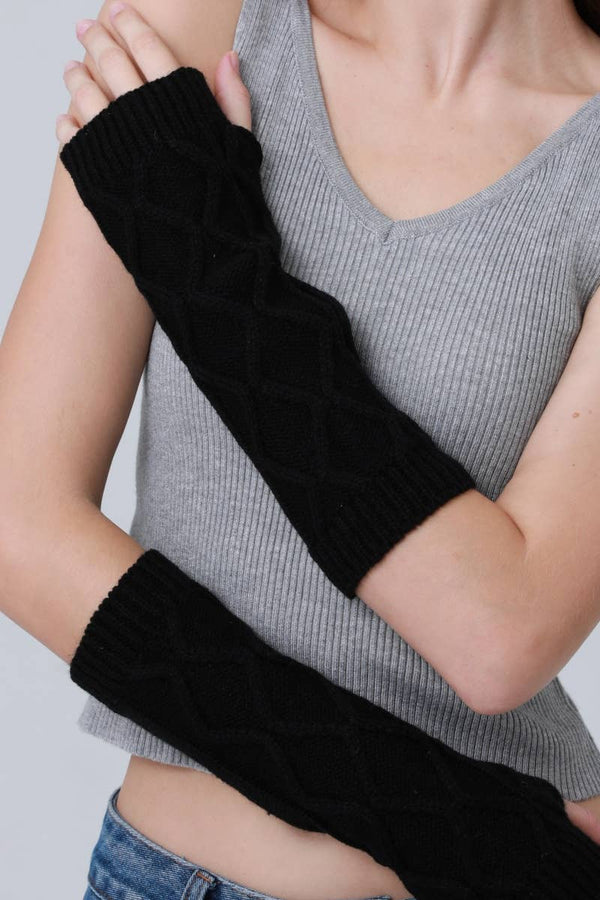 Leto Accessories - Thermal Knit Arm Sleeves – 3D Textured Winter Arm Warmers: Black