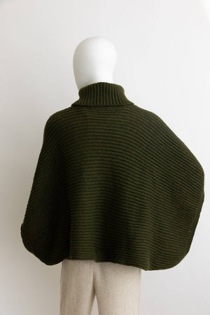 Leto Accessories - 🐢 Turtleneck Ribbed Knit Poncho w/ Armholes: Oatmeal