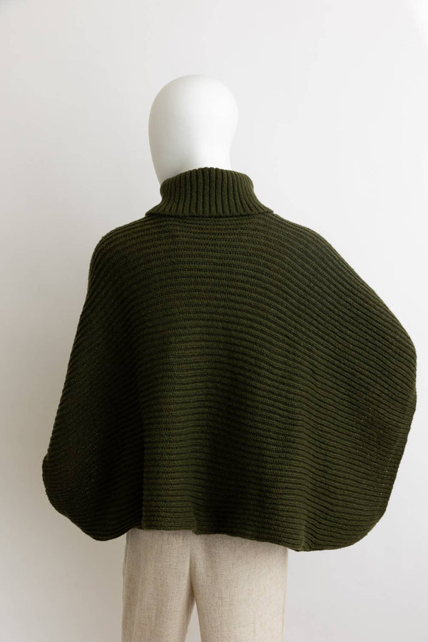 Leto Accessories - 🐢 Turtleneck Ribbed Knit Poncho w/ Armholes: Oatmeal