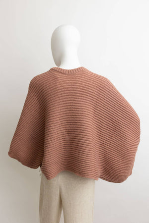 Black Metro Elegance Rib-Knit Arm Poncho