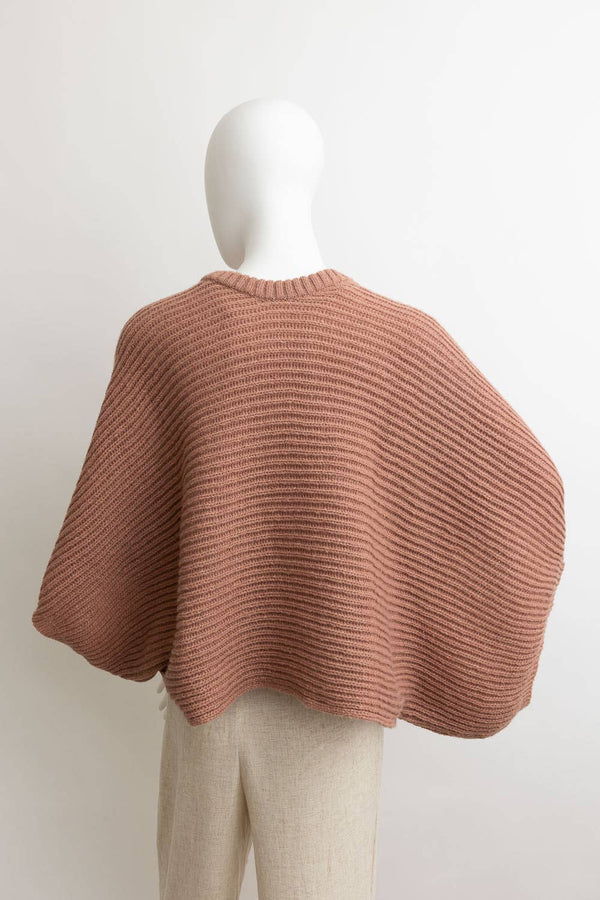 Black Metro Elegance Rib-Knit Arm Poncho