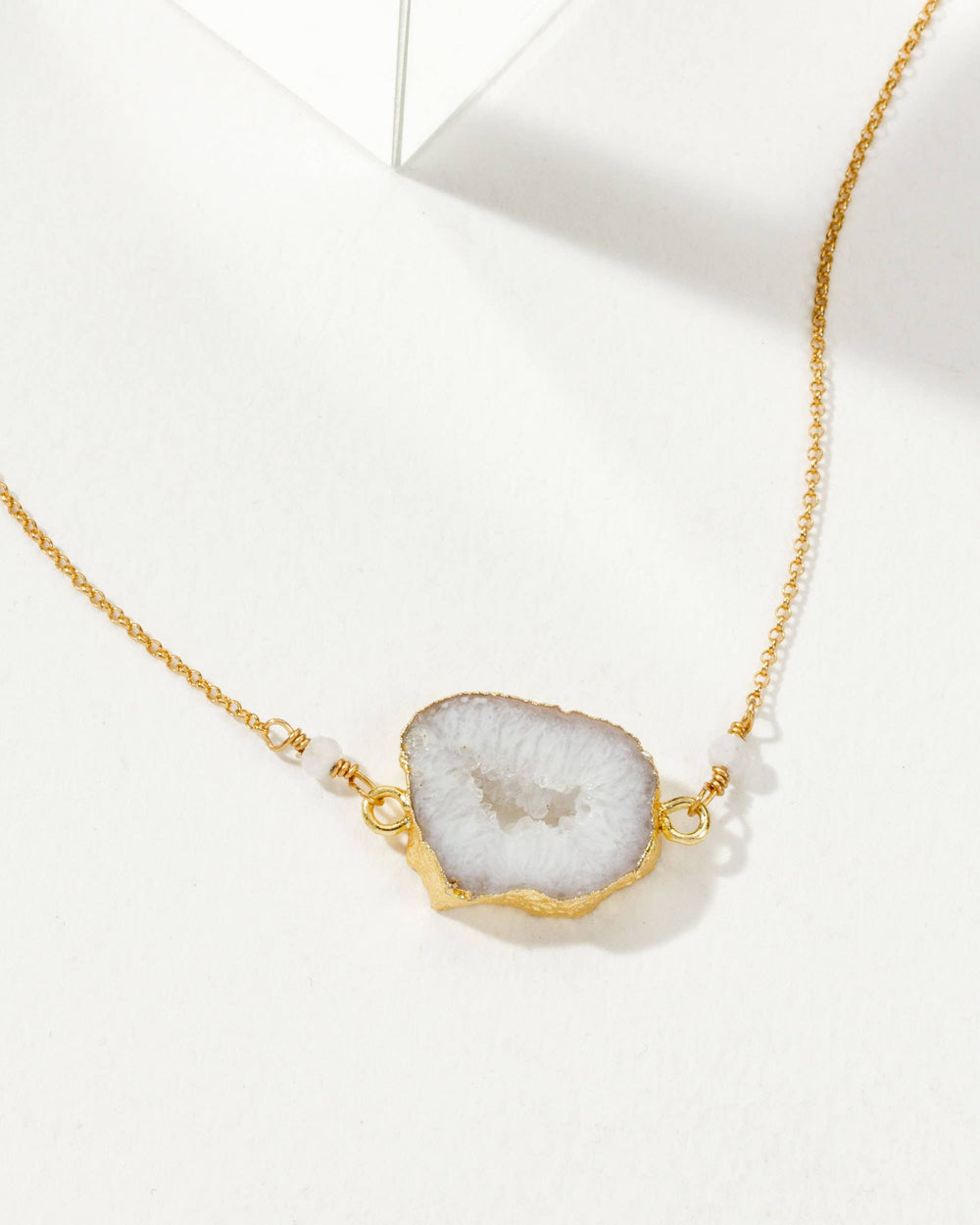 White Agate Geode Earthly Geode Necklace- Agate & Moonstone