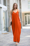 42POPS - ,,,,,...42POPS Maxi Dress w/ adjustable strap & pockets: M / DEEPCORAL-75938